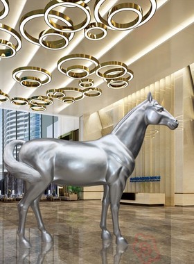 玻璃钢大b马雕塑树脂落地摆件酒店会所客厅大厅装饰工程室内摆设