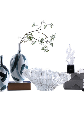 新中式陶瓷手绘花瓶摆件透明树脂C太湖石收纳首饰盒整体软装饰品