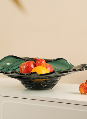 玻璃卷边海螺水果盘m轻奢摆件客厅样板间售楼处桌面糖果干果收纳