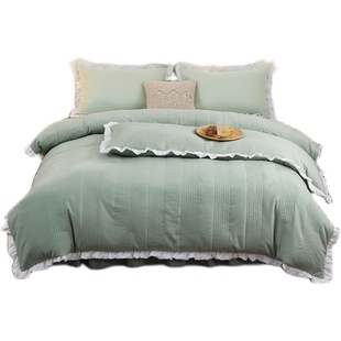 冬天夹棉被套 水洗棉被罩180x20 加厚磨毛床裙r床笠1.5米床四件套