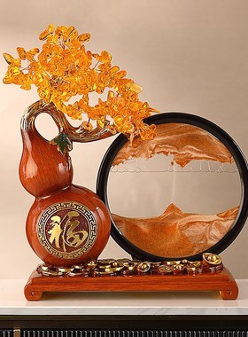 创意流沙画沙漏摆件中式葫芦客B厅招财发财树高档电视柜装饰品