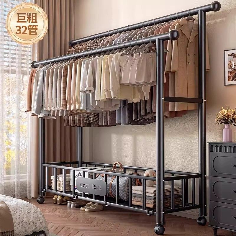 精选德国卧室双杆晾衣架落地家用可移动室内巨粗带网篮衣帽架收纳,收纳整理,置地/升降晾晒衣架,淘宝优惠券,粉丝福利购,淘宝优惠卷