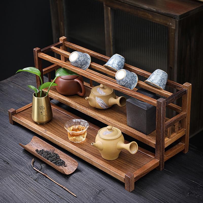 南美胡桃木茶具收纳架多层展示架茶道配件杯架桌面茶杯茶壶置物架