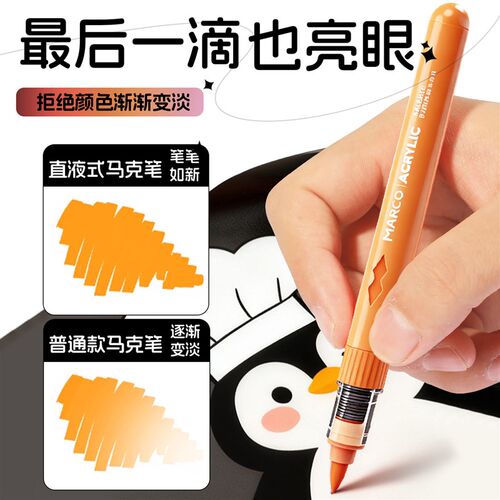 马可直液式丙烯马克笔学生用美术画画笔软头丙烯马克笔美术生不透