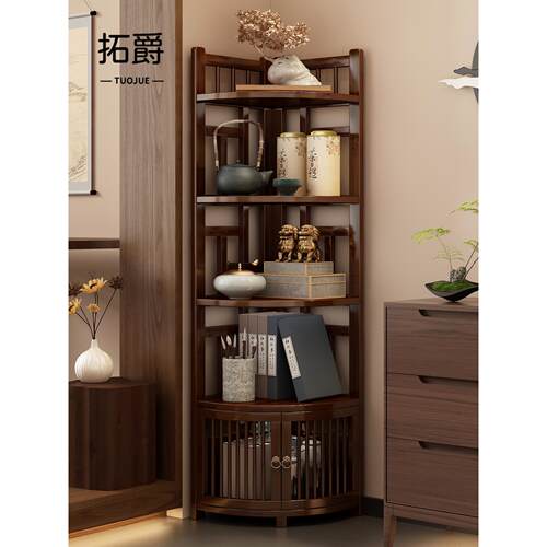 中式紫砂壶博古架多层落地茶壶置物架非实木茶室转角收纳柜省空间