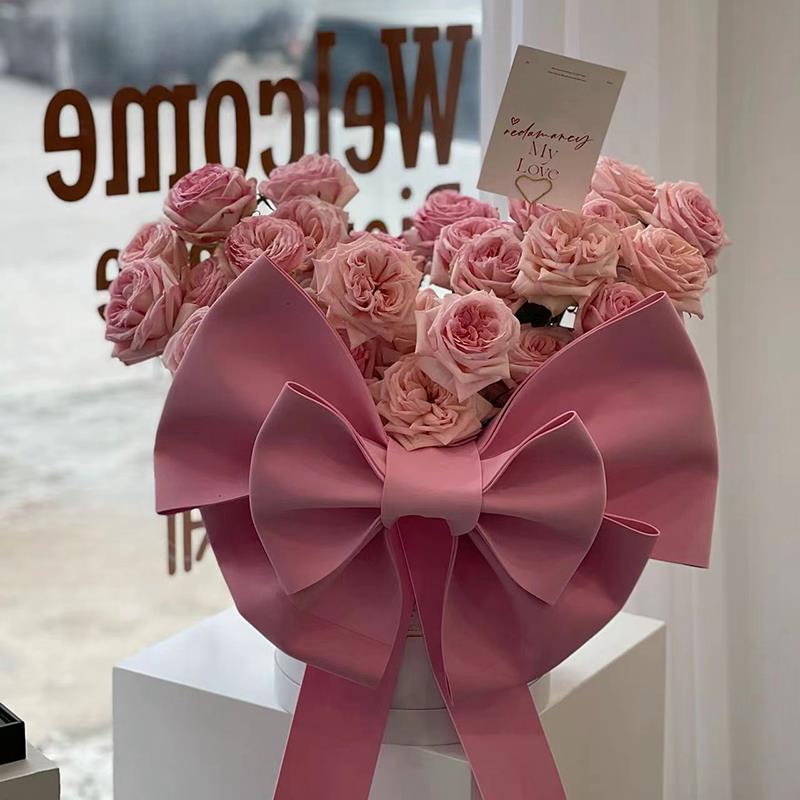 高级感永生花蝴蝶结抱抱桶仿真粉玫瑰花束生日礼物送女友朋友闺蜜