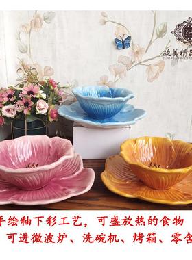 出口优品Certified3D立体浮雕陶瓷餐盘田园欧式装饰挂盘花朵饭碗
