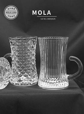 MOLA.Blow.咖啡杯套装竖条纹玻璃杯欧式花茶杯家用茶水杯 | 吹溶