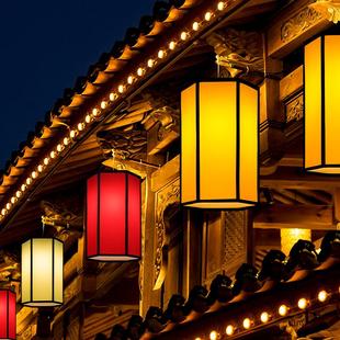 国潮风灯笼吊灯六角长四方形圆筒冬瓜装 新中式 挂饰中秋国庆节灯笼