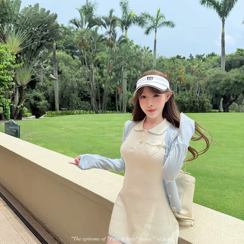 秋上新LukiraTennis学院风刺绣口袋连衣裙+开衫2件套套装