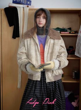 Fudge Pink 25冬季New美式复古个性设计宽松棉服外套