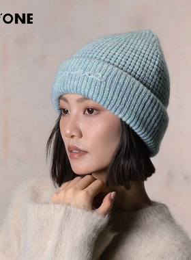 KEYONE针织毛线帽女秋冬休闲蓝色冷帽男女同款秋冬帽子含羊毛
