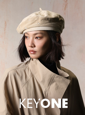KEYONE2025新款复古英伦风前进帽灯芯绒刺绣贝雷帽日系画家帽