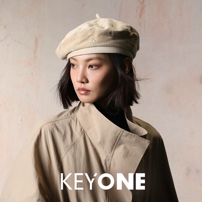 KEYONE2025新款复古英伦风前进帽灯芯绒刺绣贝雷帽日系画家帽