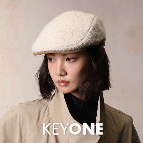 KEYONE复古毛呢前进帽男女秋冬百搭显脸小保暖报童帽文艺鸭舌帽