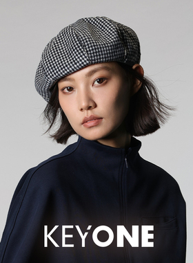 KEYONE2025秋冬新款英伦复古风前进帽日系绵羊毛双面格纹蓓蕾帽