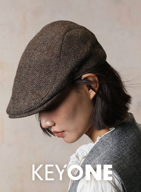 KEYONE复古毛呢前进帽男女秋冬百搭显脸小保暖报童帽文艺鸭舌帽