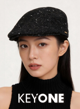 KEYONE针织贝雷帽女秋冬保暖黑色百搭画家帽子细闪亮丝复古鸭舌帽