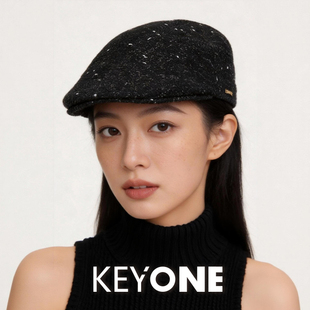 KEYONE针织贝雷帽女秋冬保暖黑色百搭画家帽子细闪亮丝复古鸭舌帽