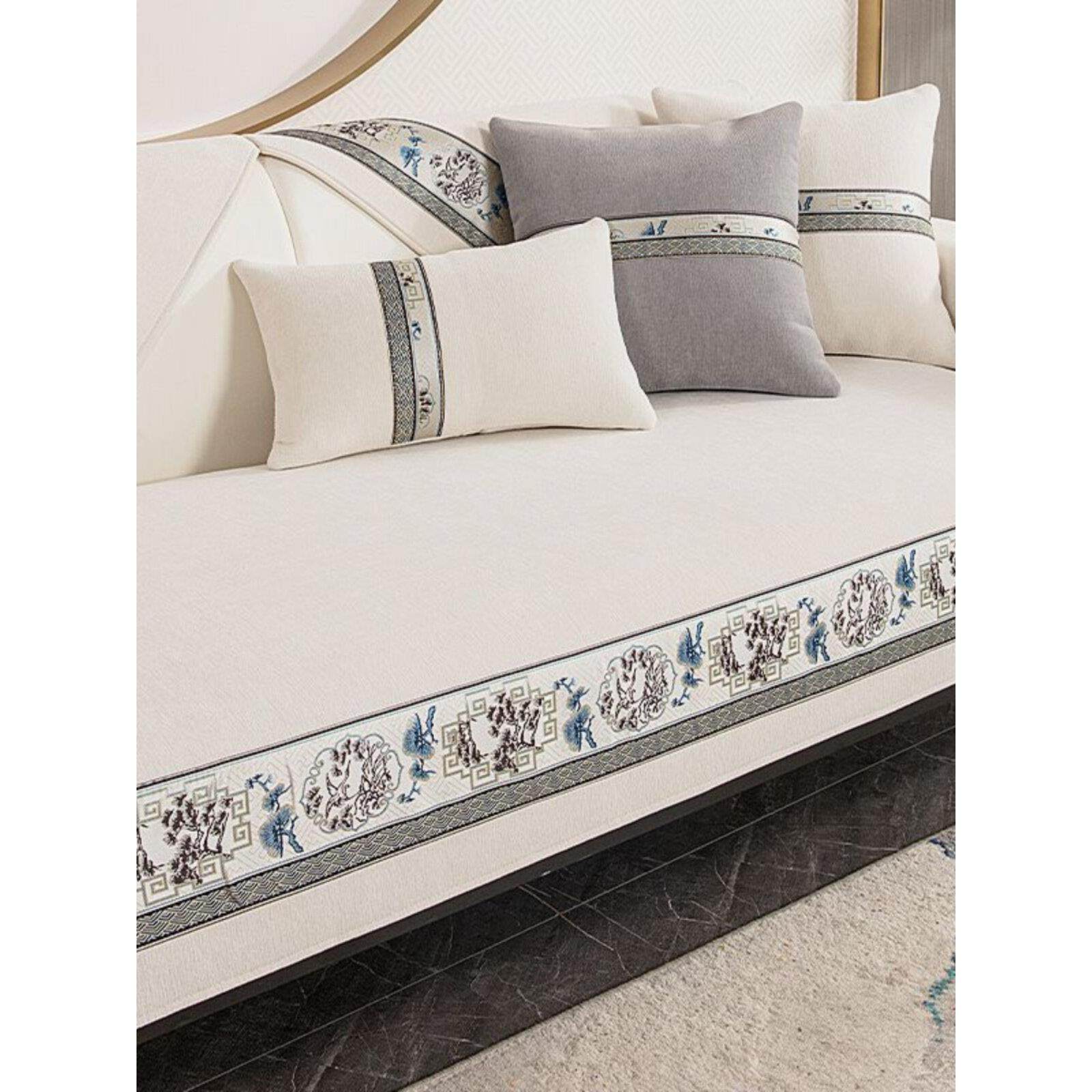 新型中式实木沙发垫加厚防滑垫套布四季通用高档沙发座垫套毛巾