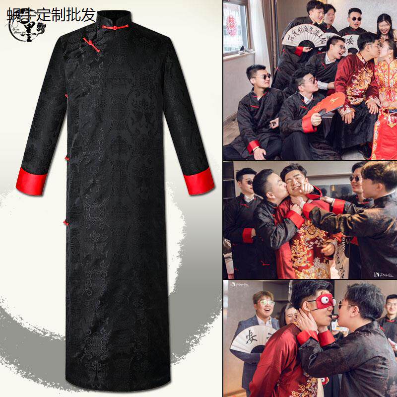 中式伴郎团服兄弟装新郎男士唐装长衫主持演出礼服相声大褂男民国