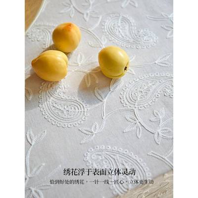 麦恩桌布绣花蕾丝法式白色简约高级感北欧台布圆桌方形盖布