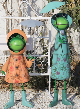 优选田园青蛙摆件一对装饰雨伞雨衣可爱站立花园园艺庭院别墅造景