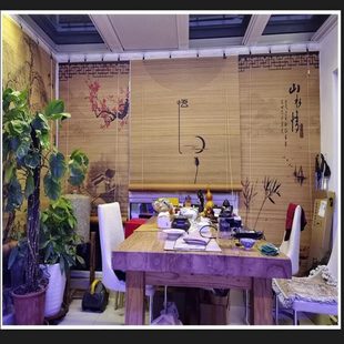 复古印花竹帘卷帘子升降竹帘子窗帘茶室日式 中式 遮阳隔断门帘挂画