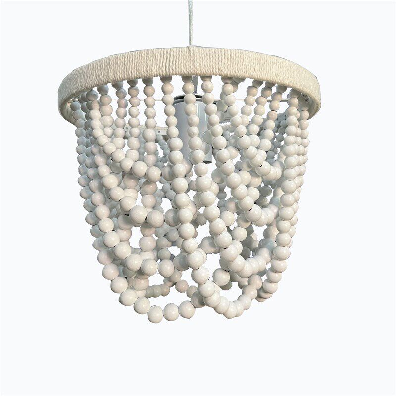 法式田园单头木珠小吊灯女孩公主卧室儿童房衣帽间麻绳白色餐厅灯