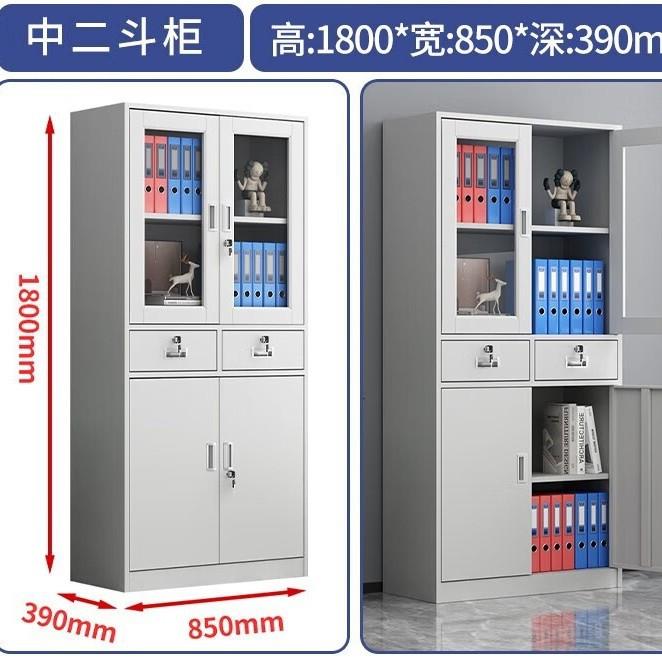 办公室文件柜铁皮带锁矮柜资料档案柜加厚钢制器械中二斗铁皮柜