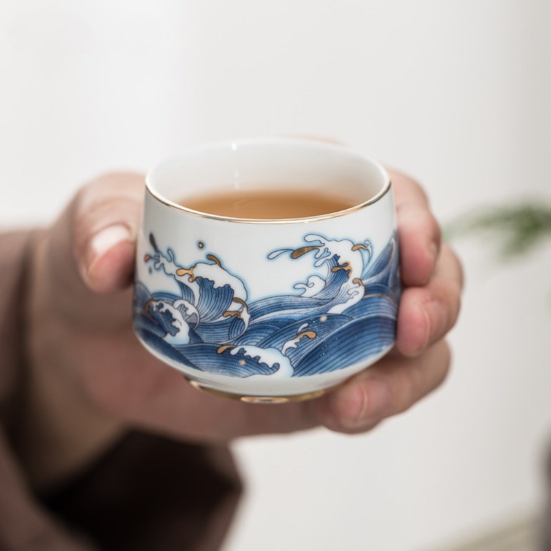 陶瓷茶盘海浪茶具家用办公简约储水排水双用圆形茶台干泡托盘茶海