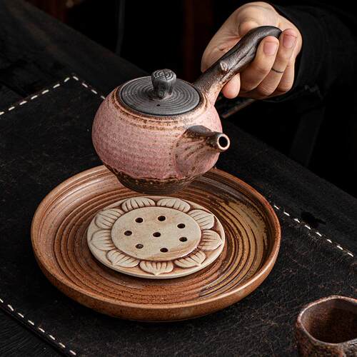 粗陶复古壶承干泡台功夫储水家用配件蓄水简约茶盘陶瓷茶盘茶道