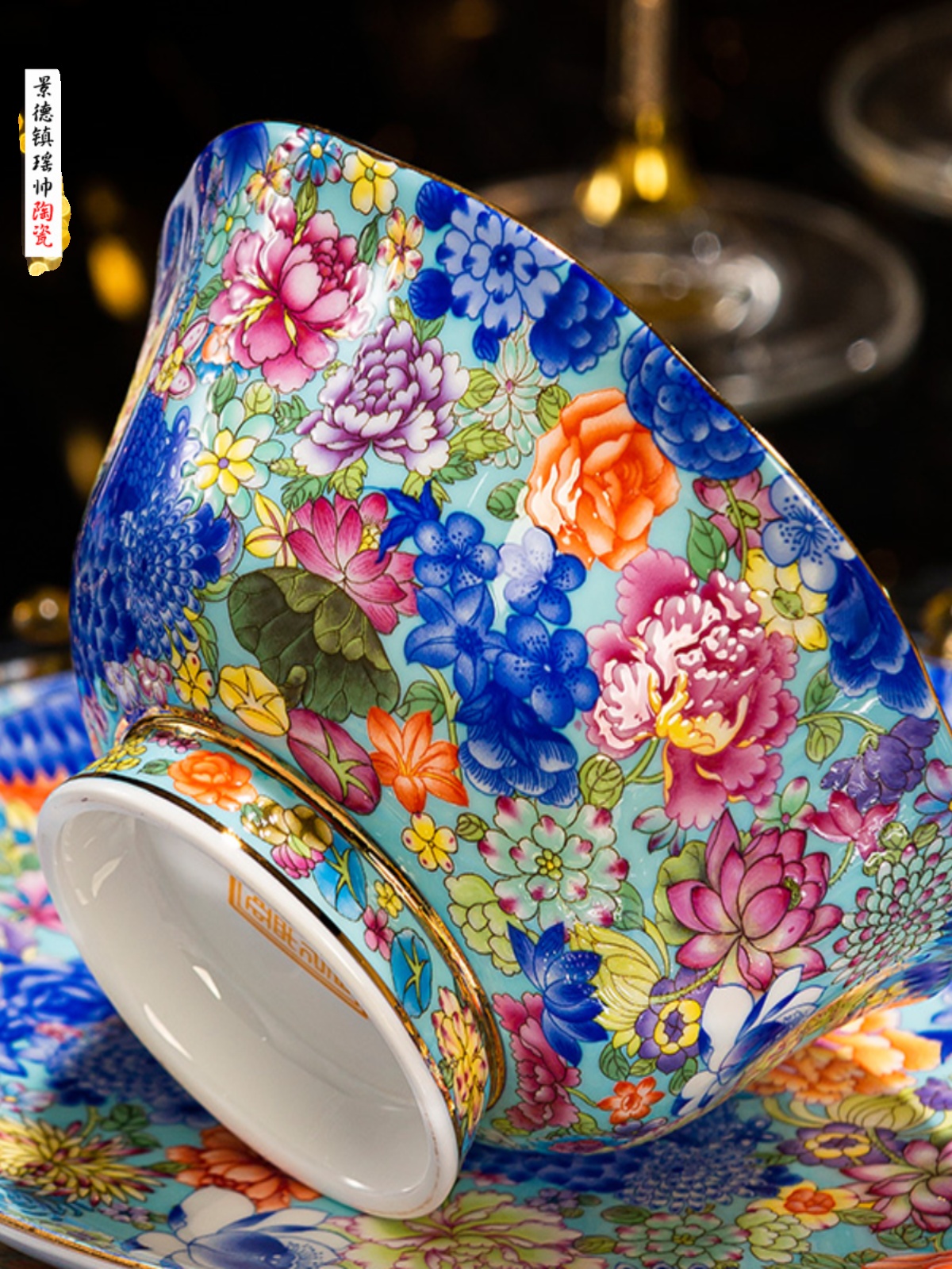 万华彩面碗汤碗中国风家居防烫宫式大容量碗景德镇陶瓷餐具