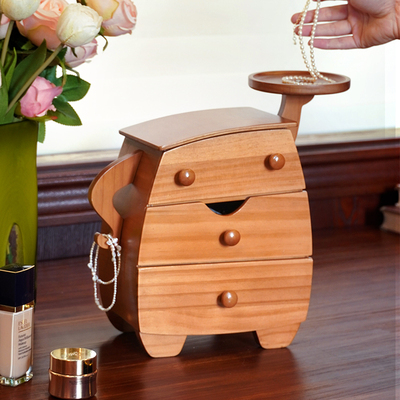 果设胖墩墩首饰盒实木质收纳盒高档精致饰品黄金新婚乔迁新居礼物