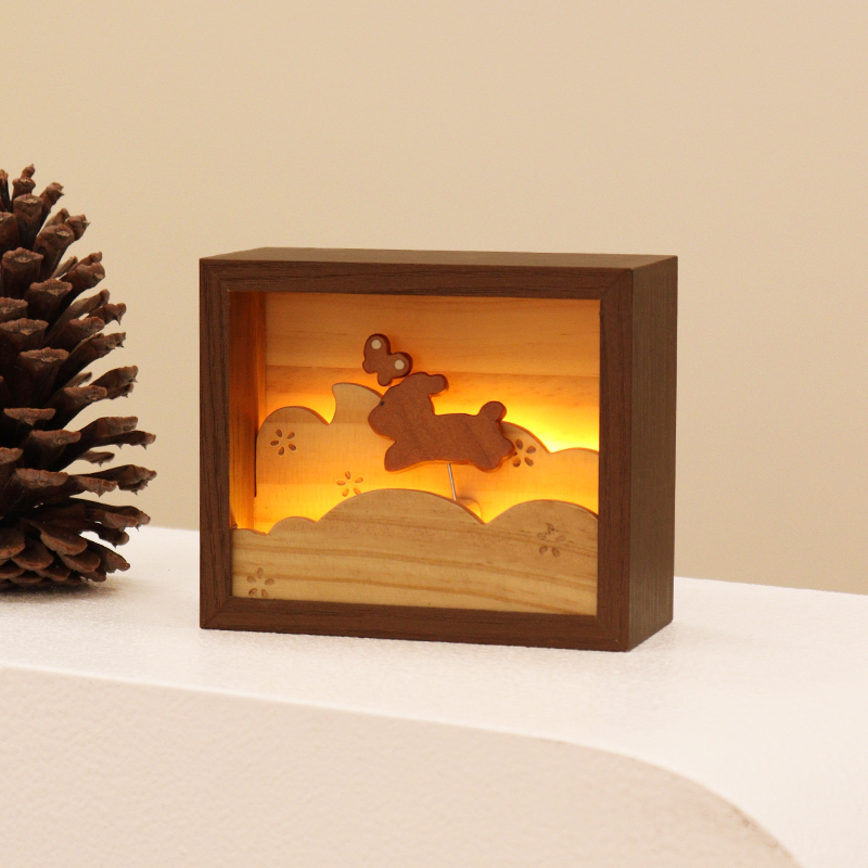 果设创意木制小夜灯可充电床头摆件装饰伴睡送女生送闺蜜生日礼物