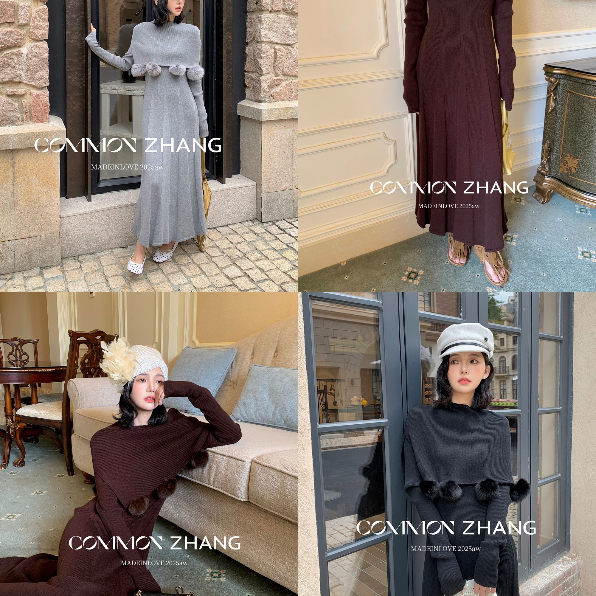 CZ ZHANG-款名媛气质针织毛球毛衣高级感加厚连衣裙(配披肩)45050