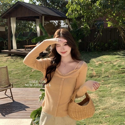 部分现货-春温柔小女人假两件蕾丝花边显瘦上衣针织衫C2601LC2601