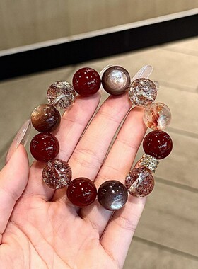 天然红玛瑙金箔紫锂云母水晶手串女小众高级感设计送闺蜜女友代发