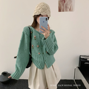 SUSAN 悠然冬语韩系重工手工勾花温柔加厚保暖毛衣1883s