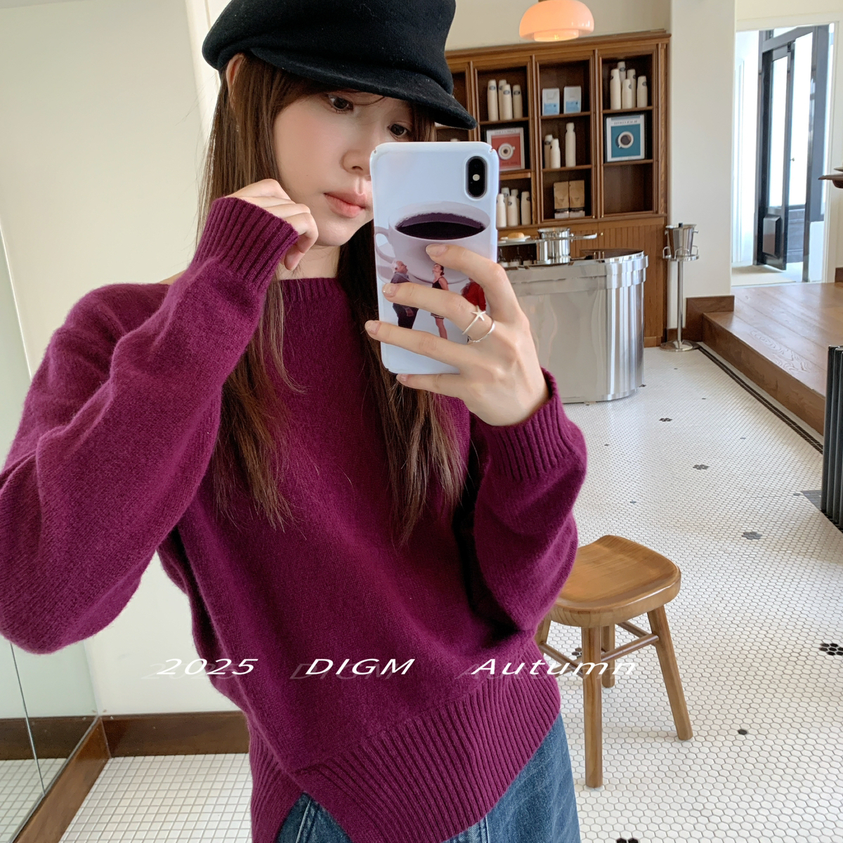 DIGM-摆开衩设计宽松显瘦软糯亲肤套头保暖毛衣（含100羊毛）A8M0