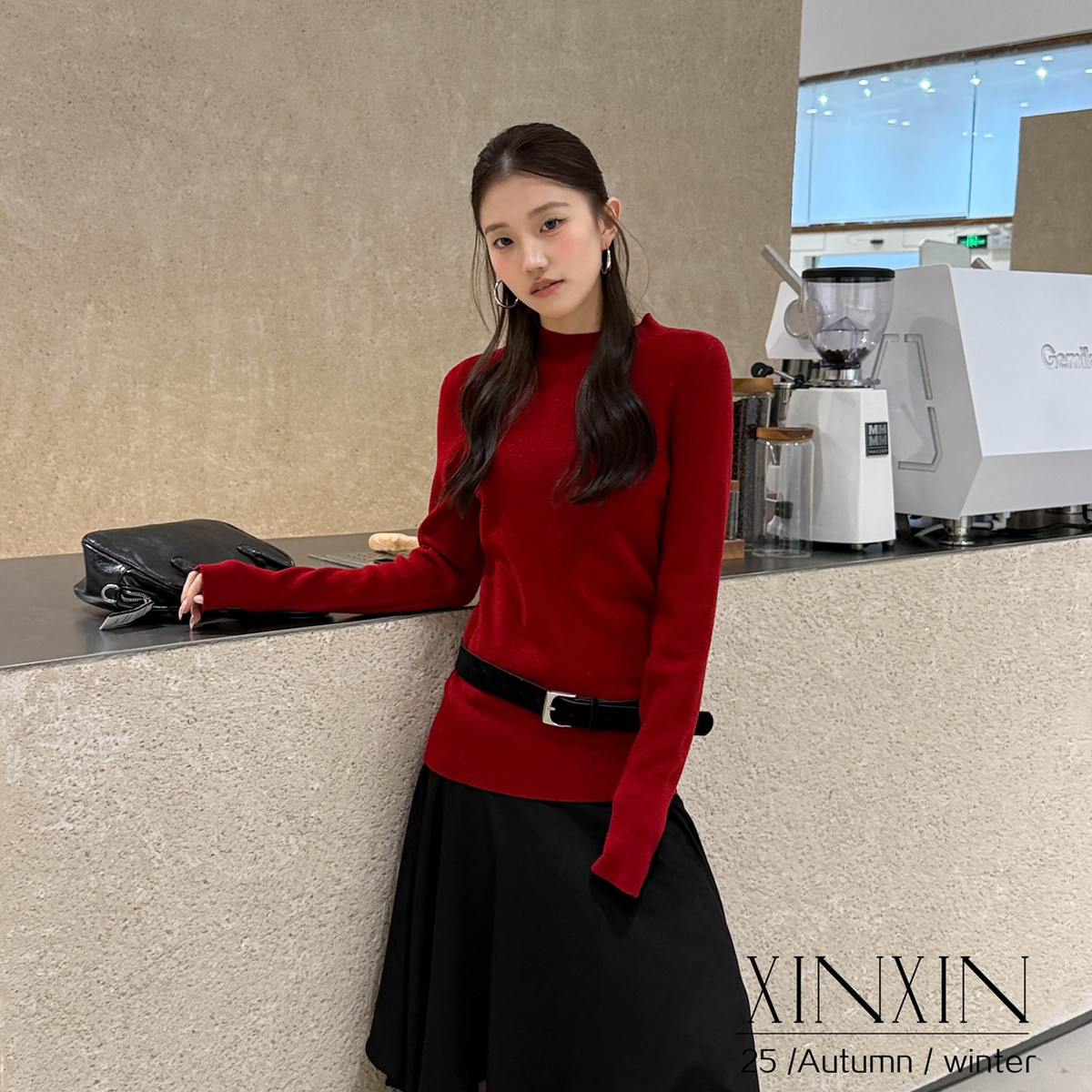 ZY GODDESS-约质感半高领单穿内搭针织衫(配腰带)（含10羊毛）XW3