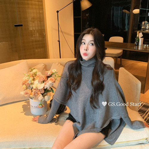 GS.GOOD START-感up冬气质高领不规则设计斗篷+针织打底套装G7663