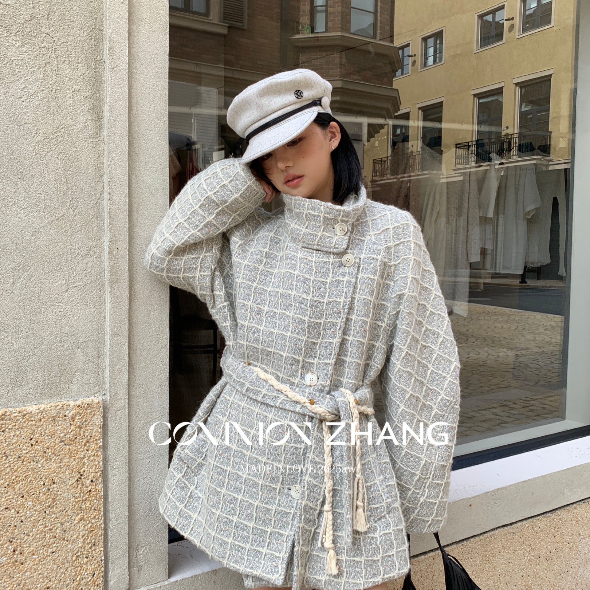 CZ ZHANG-子毛呢外套女冬高级感中长款绑带大衣(配腰带腰绳)39896