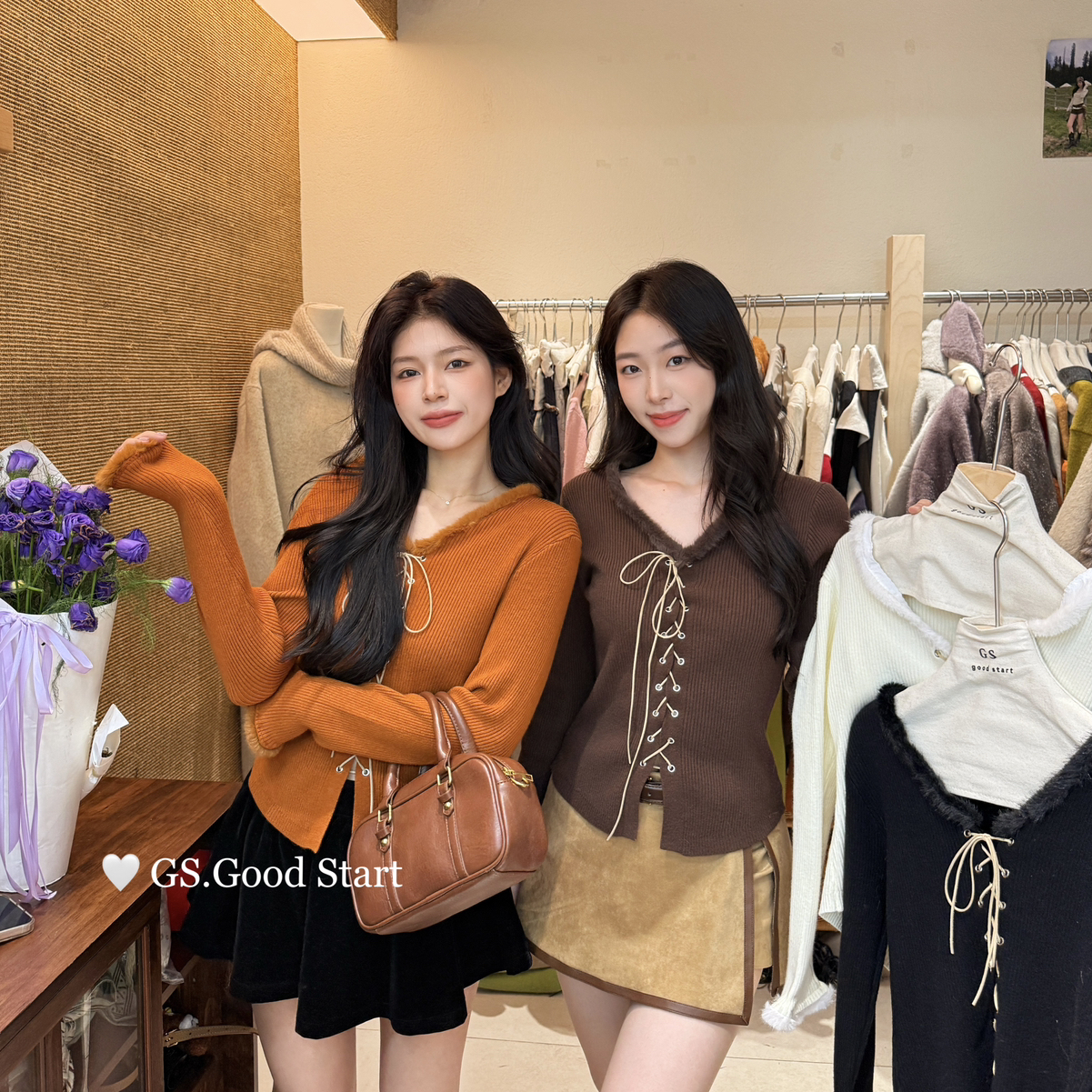 GS.GOOD START-种绒绒~秋冬法式纯欲绑带毛毛设计感针织小衫G756