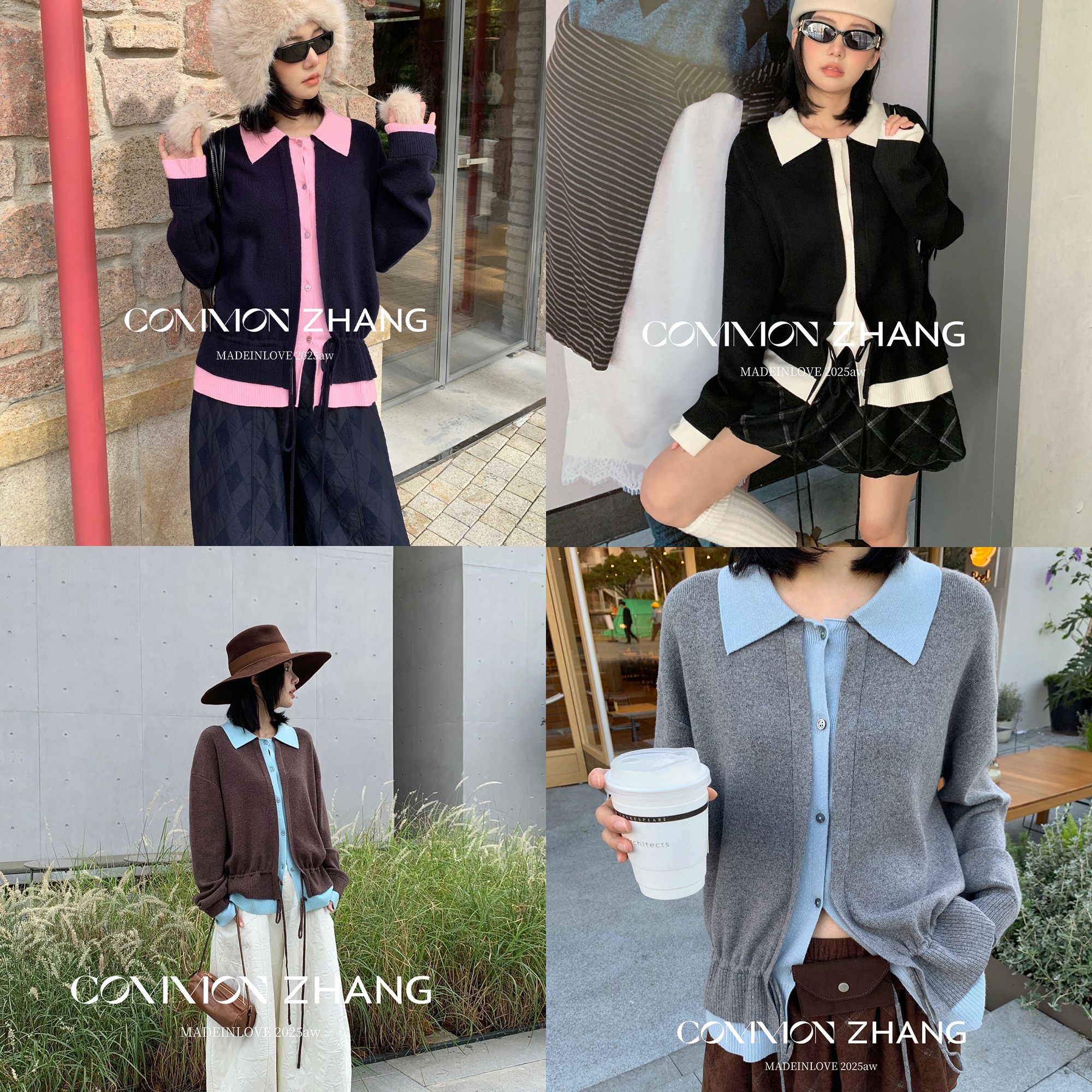 CZ ZHANG-新款多色爆款韩系撞色绑带开衫保暖毛衣（含5兔绒）4526