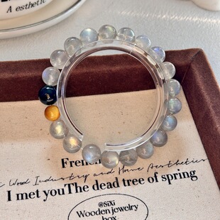 倾尽年华天然灰月光石拉长石设计款 水晶手串金虎眼石蓝虎眼手链礼