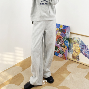 25冬解构剪裁女宽松慵懒风加绒阔腿裤 加绒加厚休闲裤