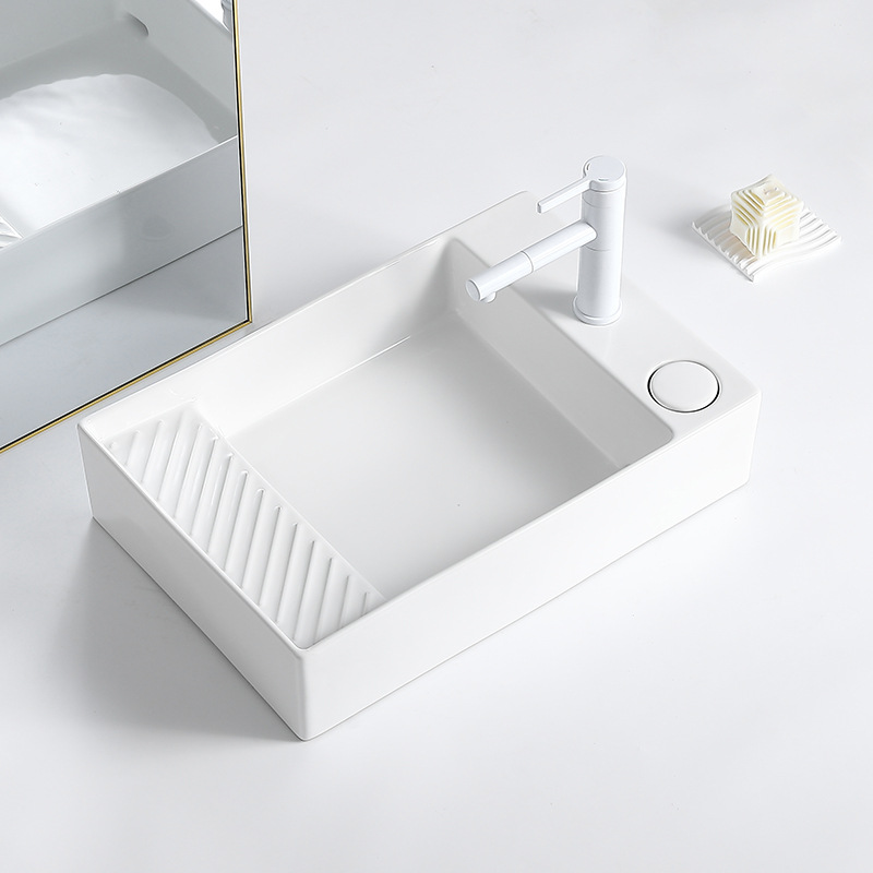 台上盆陶瓷台控超窄竖装侧边后排水洗衣机家用洗手盆阳台洗衣新品