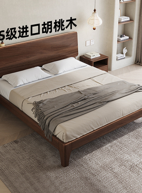 床 实木床1米8胡桃木双人床主卧实木床1米5家用实木床全实木床架