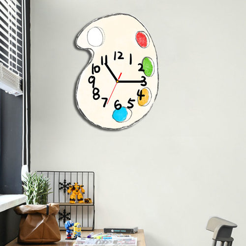 优选美术教室少儿美术培训班装饰挂钟调色盘挂钟家用挂表挂墙石英
